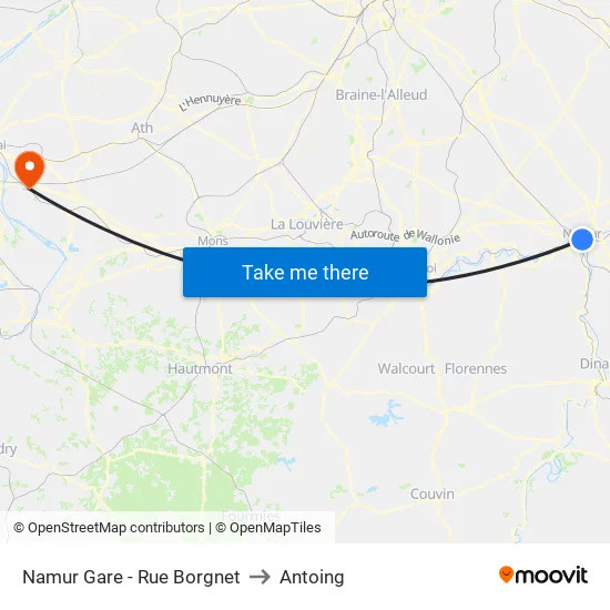 Namur Gare - Rue Borgnet to Antoing map