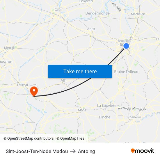 Sint-Joost-Ten-Node Madou to Antoing map