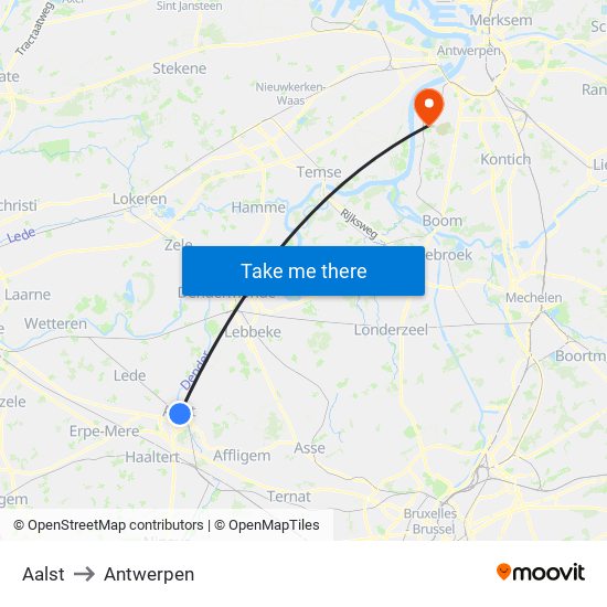 Aalst to Antwerpen map