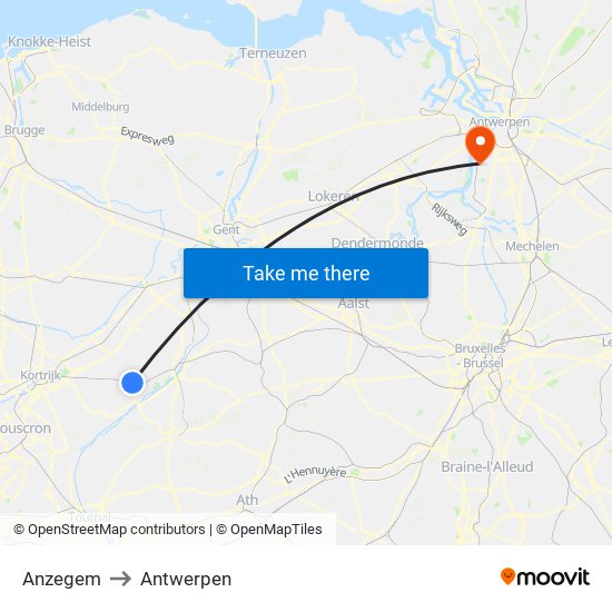Anzegem to Antwerpen map