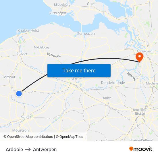 Ardooie to Antwerpen map