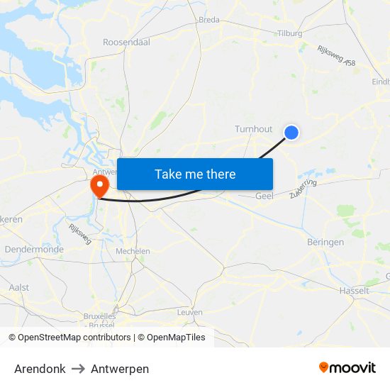 Arendonk to Antwerpen map