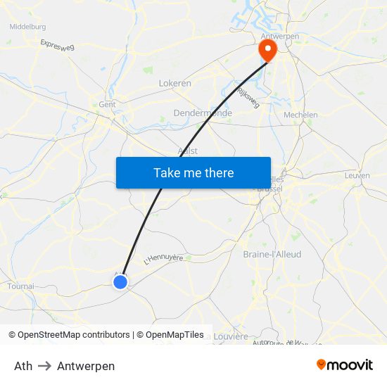 Ath to Antwerpen map