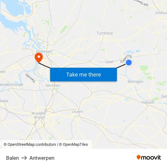 Balen to Antwerpen map