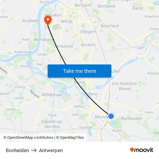 Bonheiden to Antwerpen map