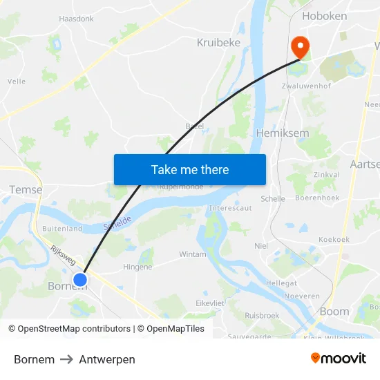 Bornem to Antwerpen map