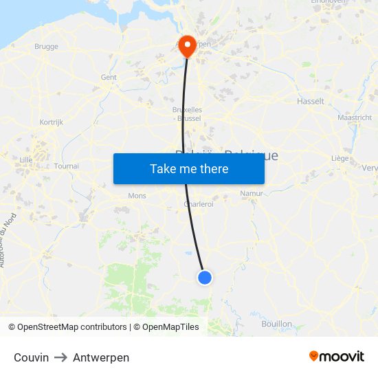 Couvin to Antwerpen map