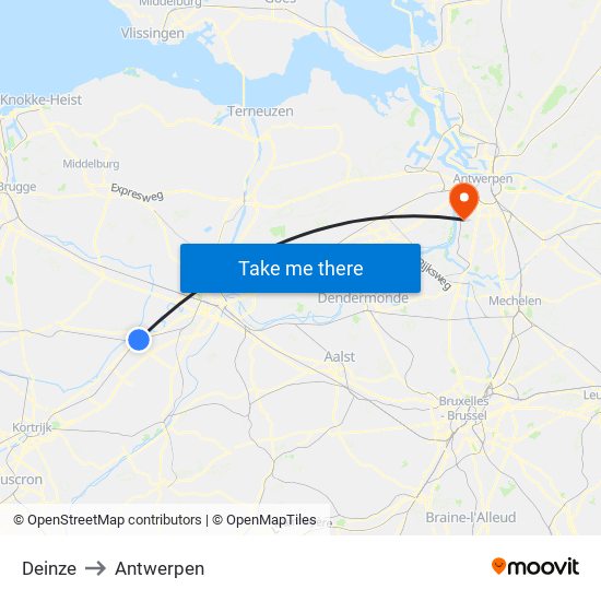 Deinze to Antwerpen map