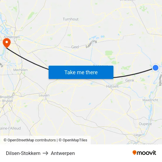 Dilsen-Stokkem to Antwerpen map