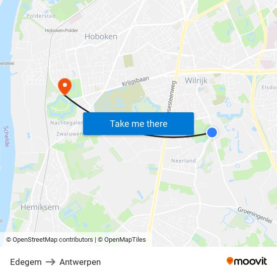 Edegem to Antwerpen map