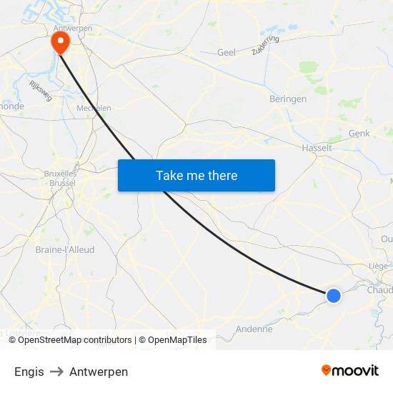 Engis to Antwerpen map
