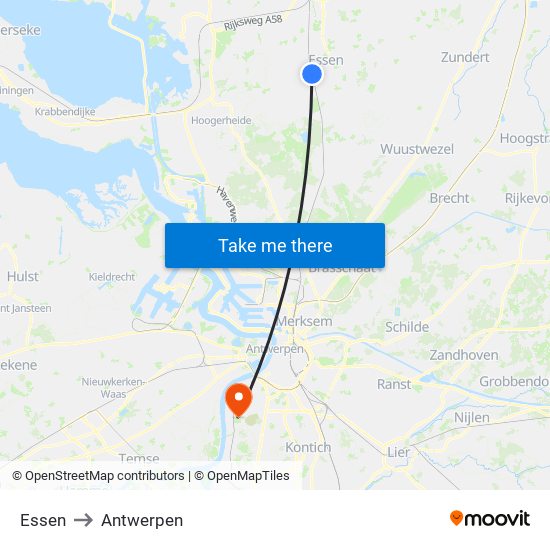 Essen to Antwerpen map