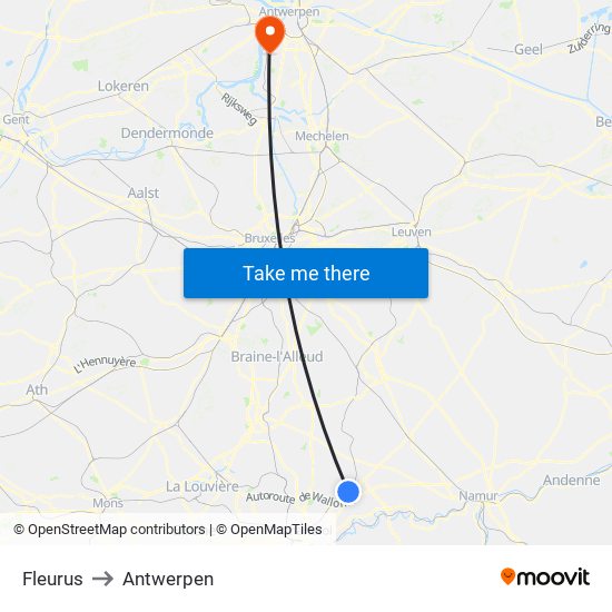 Fleurus to Antwerpen map