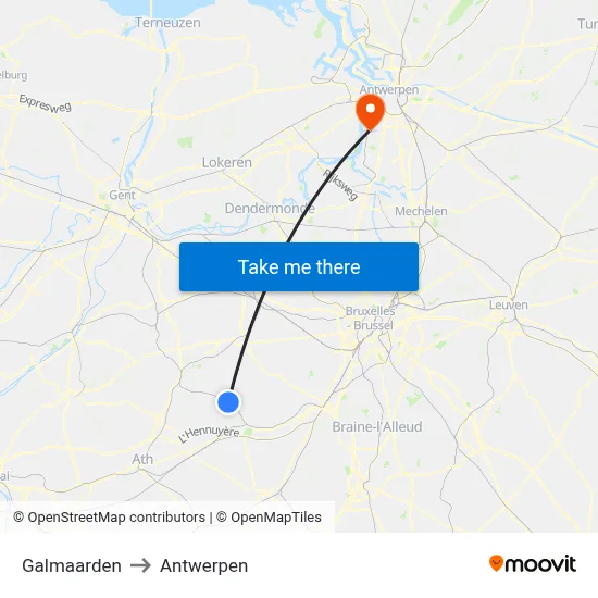 Galmaarden to Antwerpen map