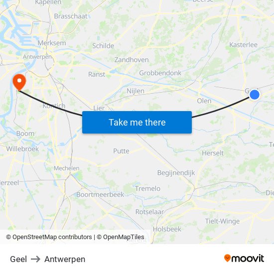 Geel to Antwerpen map