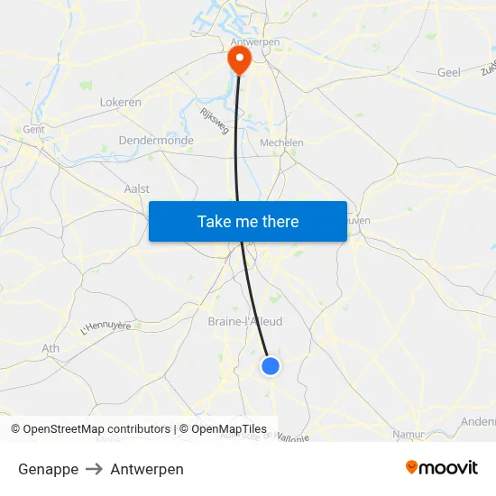 Genappe to Antwerpen map