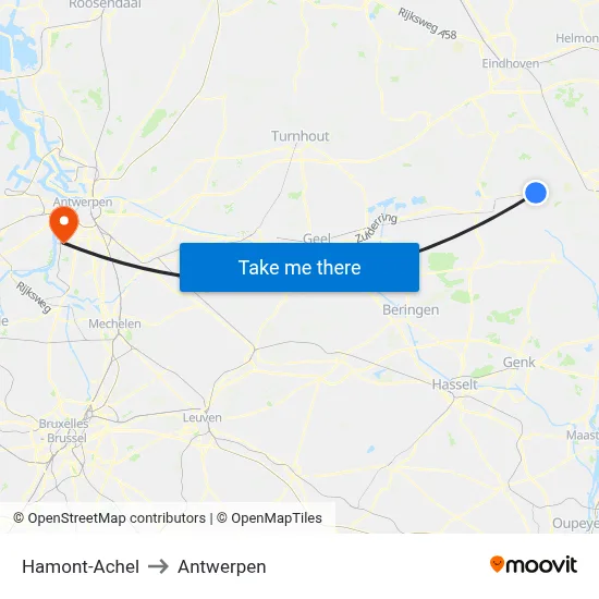 Hamont-Achel to Antwerpen map