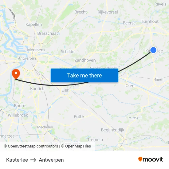 Kasterlee to Antwerpen map