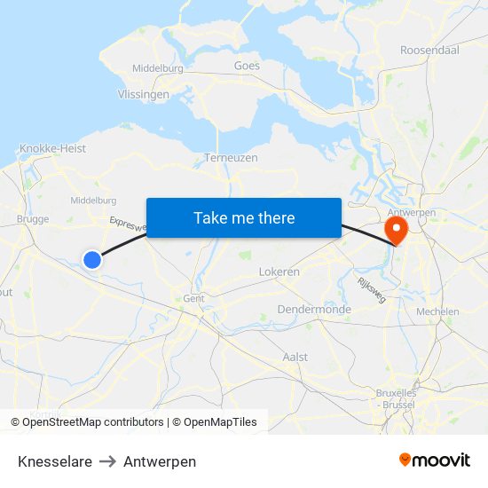 Knesselare to Antwerpen map