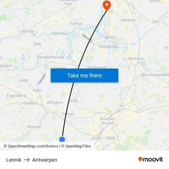 Lennik to Antwerpen map