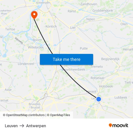 Leuven to Antwerpen map