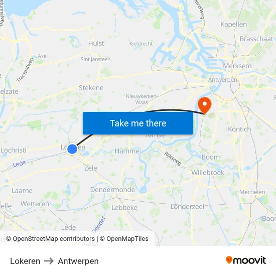 Lokeren to Antwerpen map