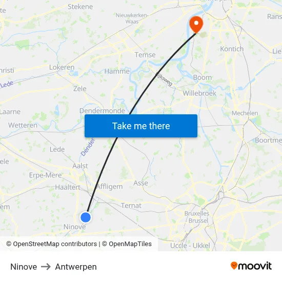 Ninove to Antwerpen map