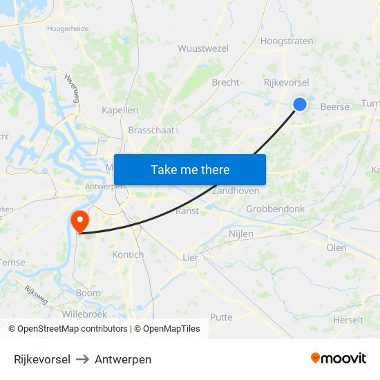 Rijkevorsel to Antwerpen map