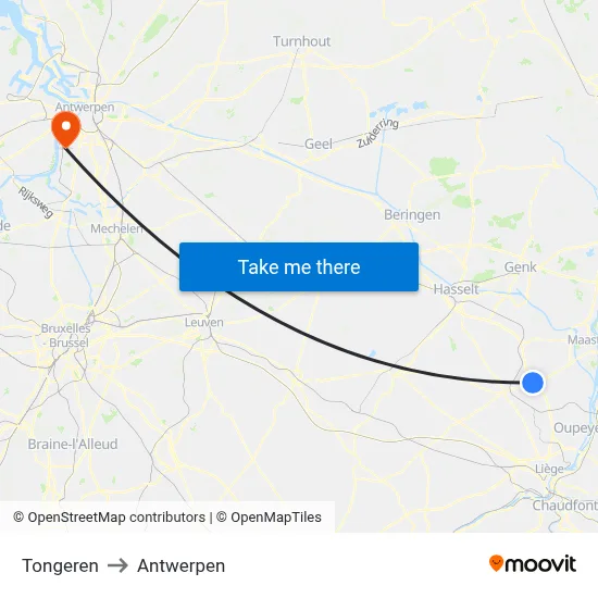 Tongeren to Antwerpen map