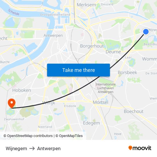 Wijnegem to Antwerpen map