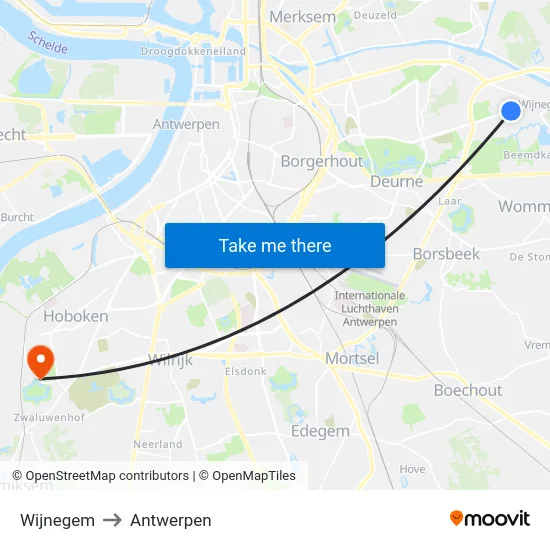 Wijnegem to Antwerpen map