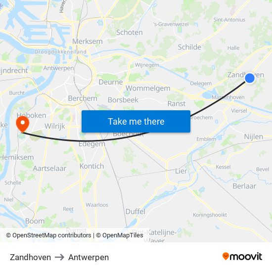 Zandhoven to Antwerpen map