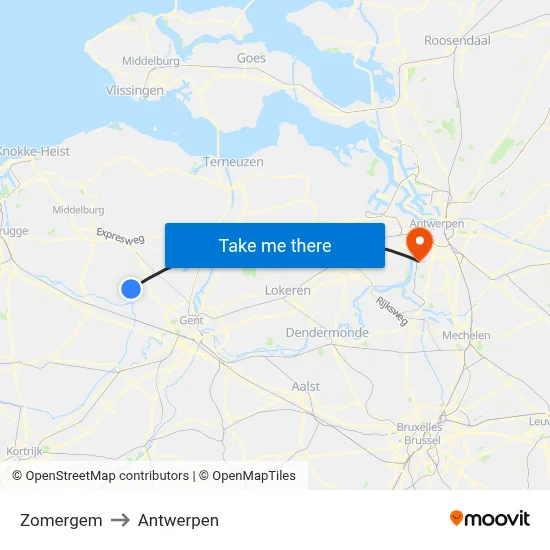 Zomergem to Antwerpen map