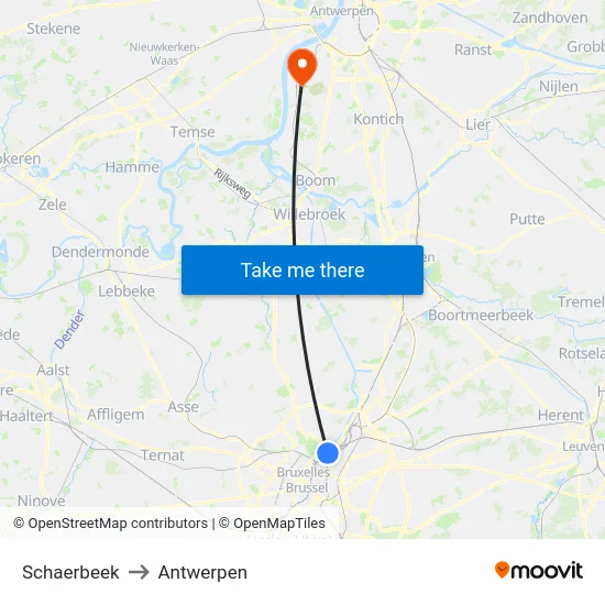 Schaerbeek to Antwerpen map