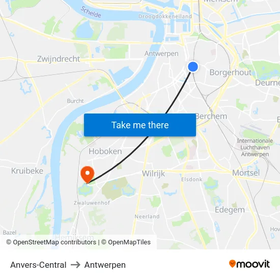Anvers-Central to Antwerpen map