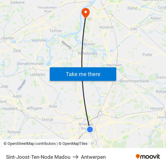 Sint-Joost-Ten-Node Madou to Antwerpen map