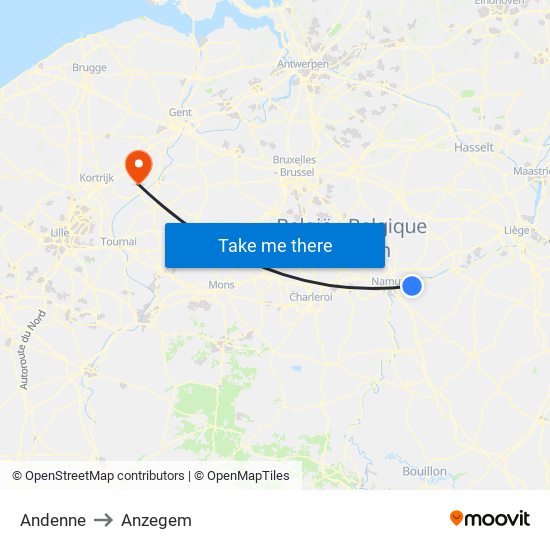 Andenne to Anzegem map