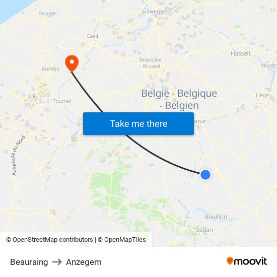 Beauraing to Anzegem map