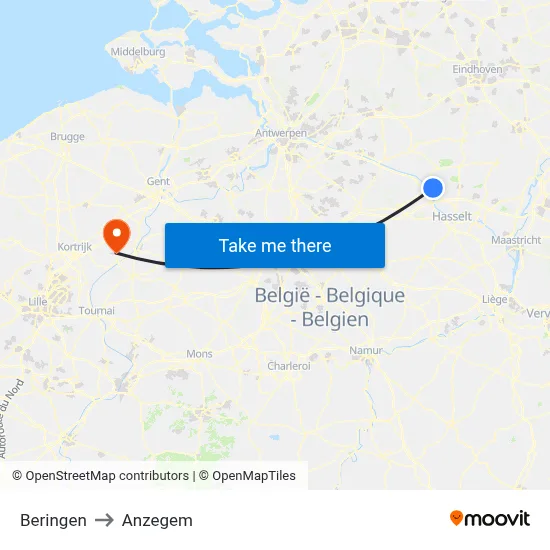 Beringen to Anzegem map