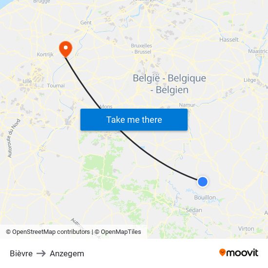 Bièvre to Anzegem map