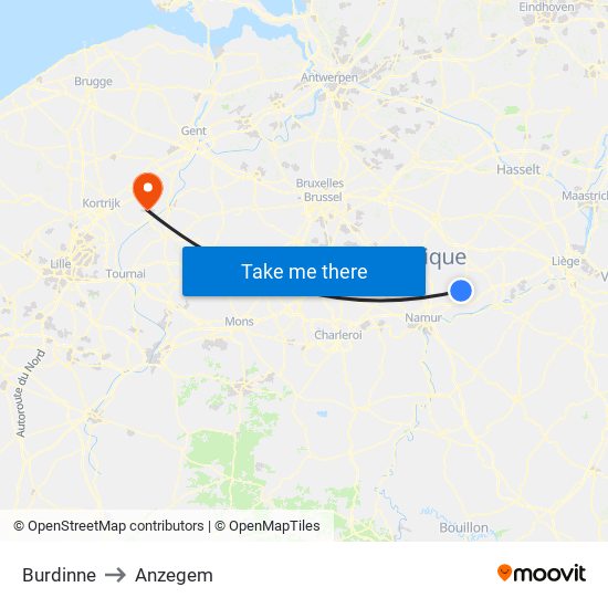 Burdinne to Anzegem map