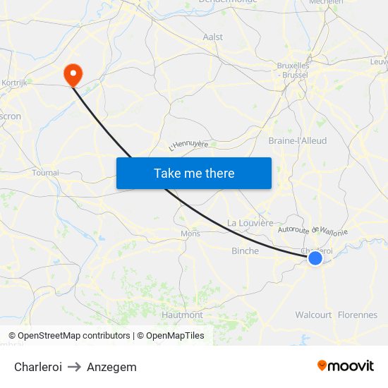 Charleroi to Anzegem map