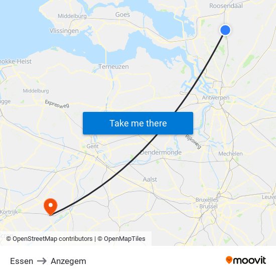 Essen to Anzegem map