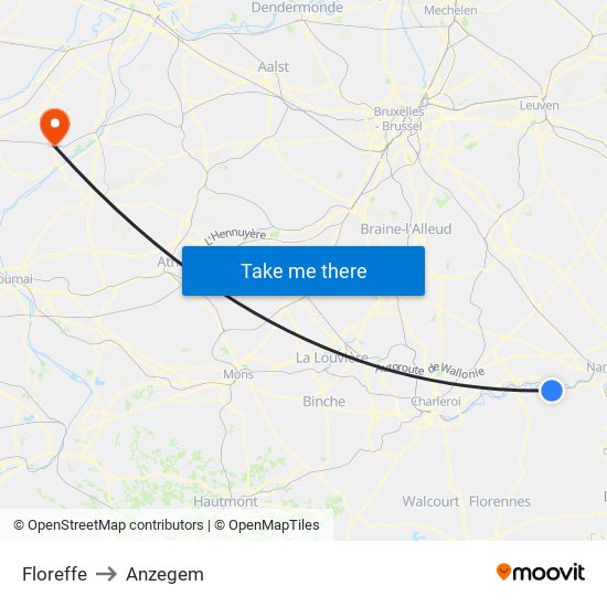 Floreffe to Anzegem map