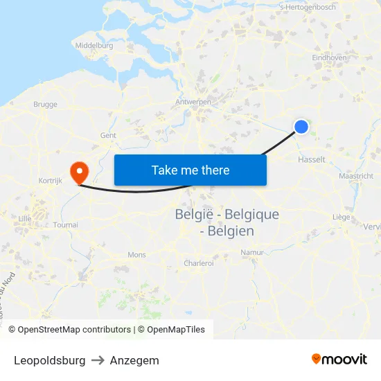 Leopoldsburg to Anzegem map