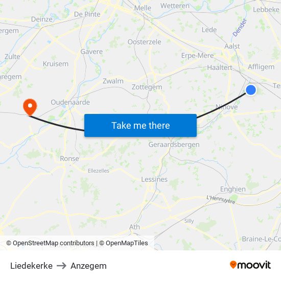 Liedekerke to Anzegem map