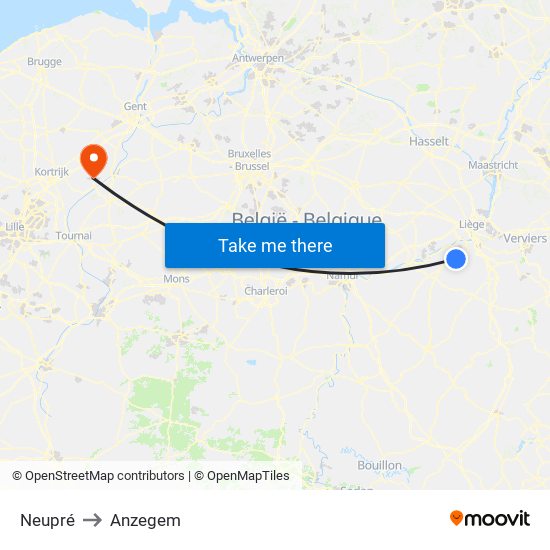 Neupré to Anzegem map