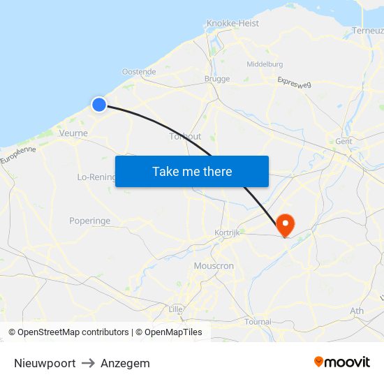 Nieuwpoort to Anzegem map