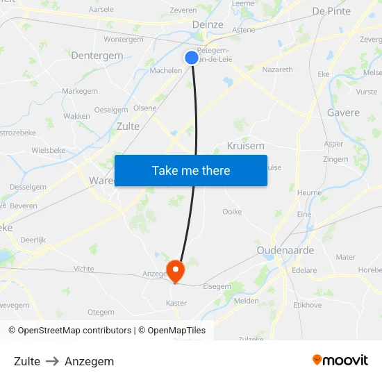 Zulte to Anzegem map