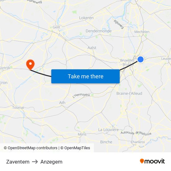 Zaventem to Anzegem map